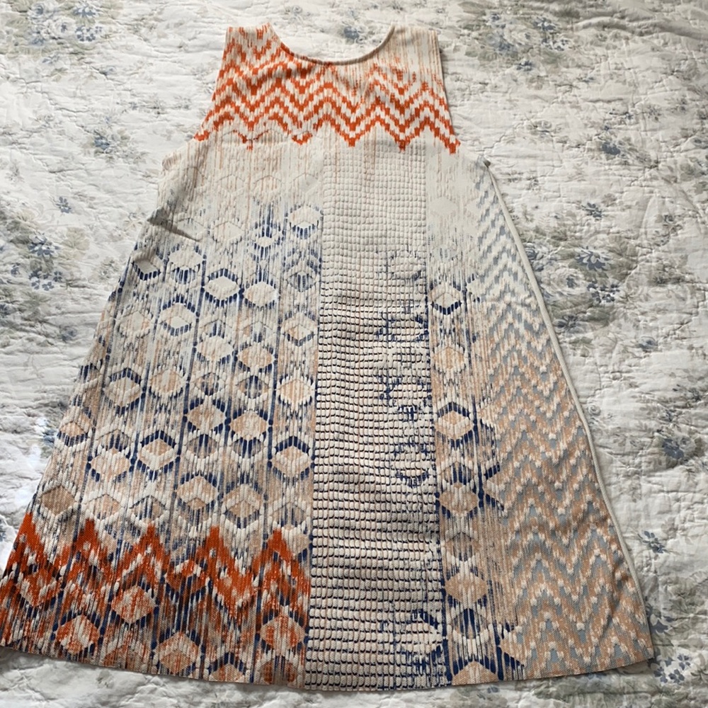 Cream orange and blue shift dress